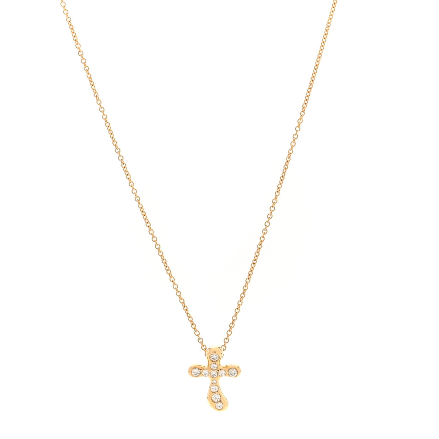 18K Yellow Gold Diamond Elsa Peretti Cross Pendant Necklace