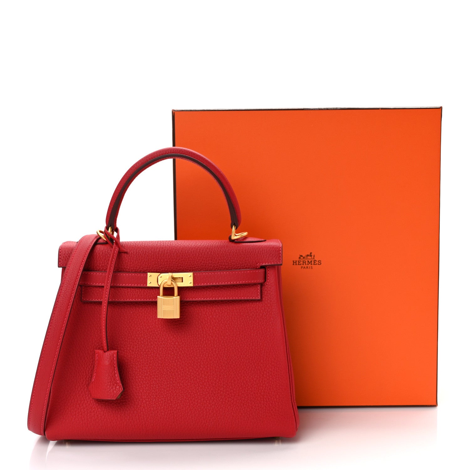 Hermes Togo Horseshoe Kelly Retourne 25 Rouge Casaque Gold 9 of 9