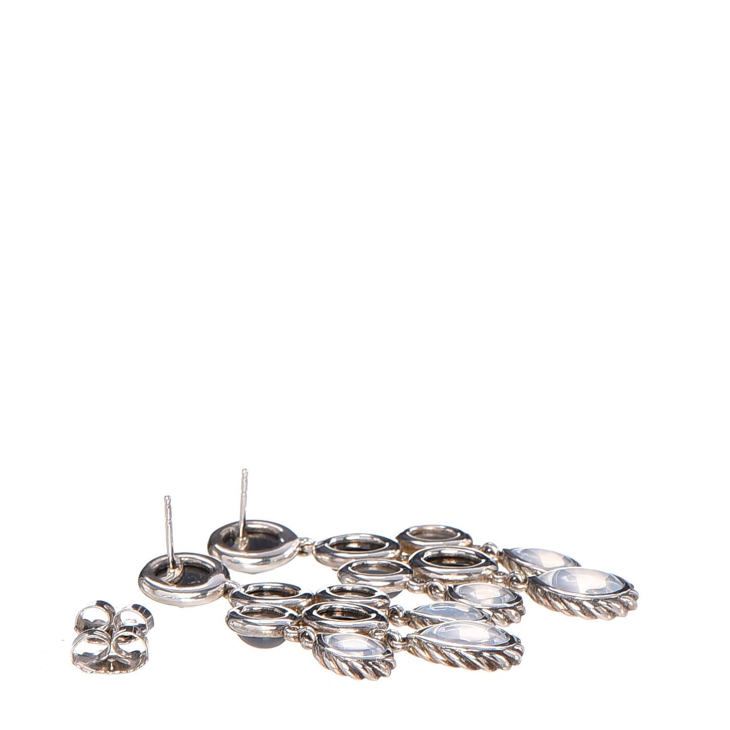 Sterling Silver Onyx Hematite Diamond Chatelaine Chandelier Earrings