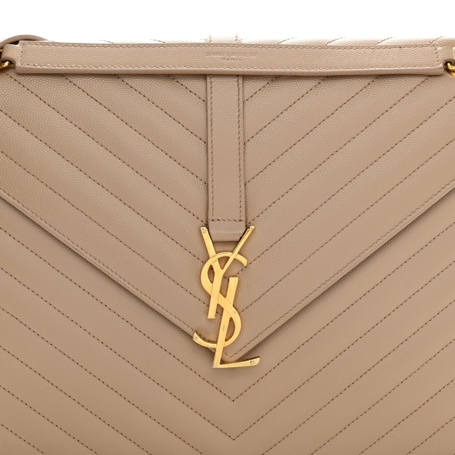 Saint Laurent Grain De Poudre Matelasse Chevron Large Monogram Satchel Dark Beige 8 of 13