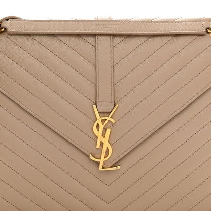 Saint Laurent Grain De Poudre Matelasse Chevron Large Monogram Satchel Dark Beige 8 of 13