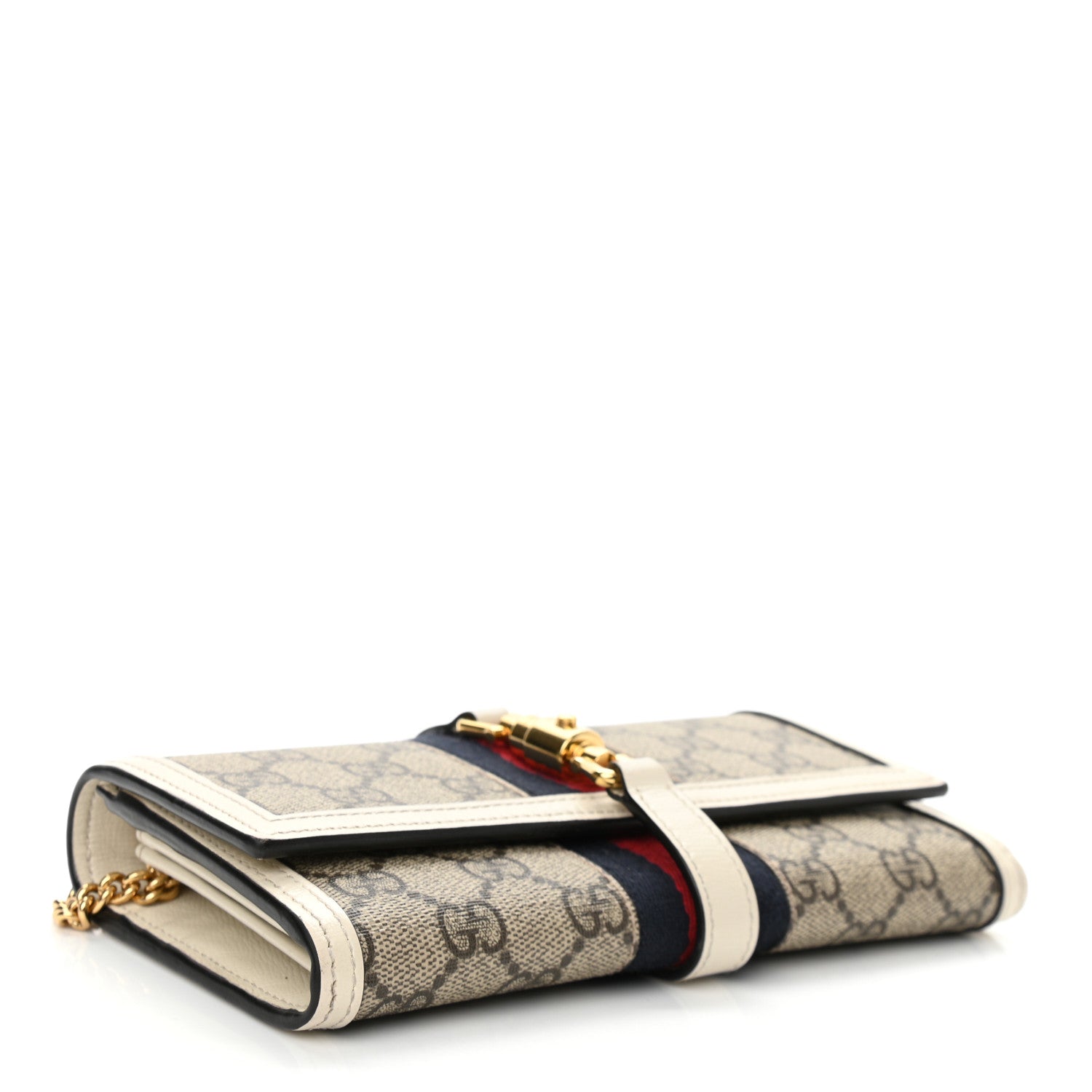Gucci GG Supreme Monogram Textured Calfskin Web Jackie 1961 Chain Wallet Beige Ebony Mystic White 4 of 10