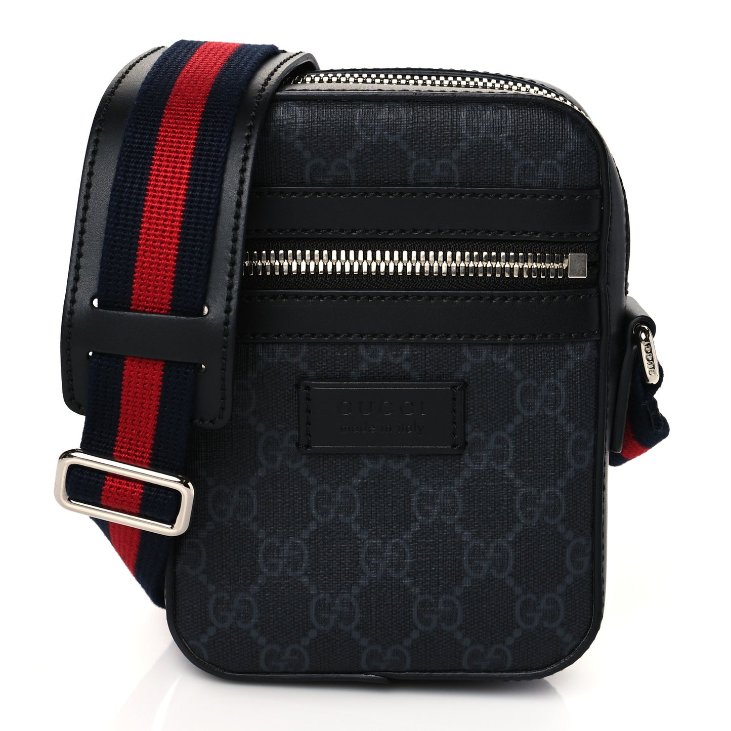 GG Supreme Monogram Appia Calfskin Web Small Camera Messenger Bag Black Grey