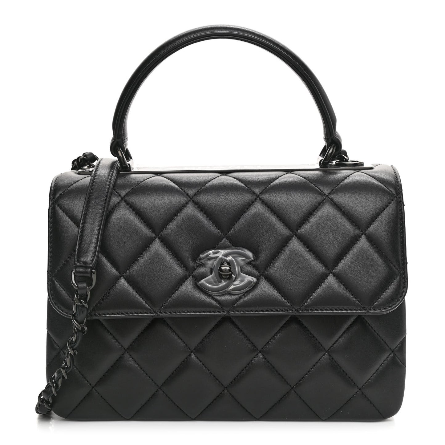 Lambskin Quilted Small Trendy CC Dual Handle Flap Bag So Black
