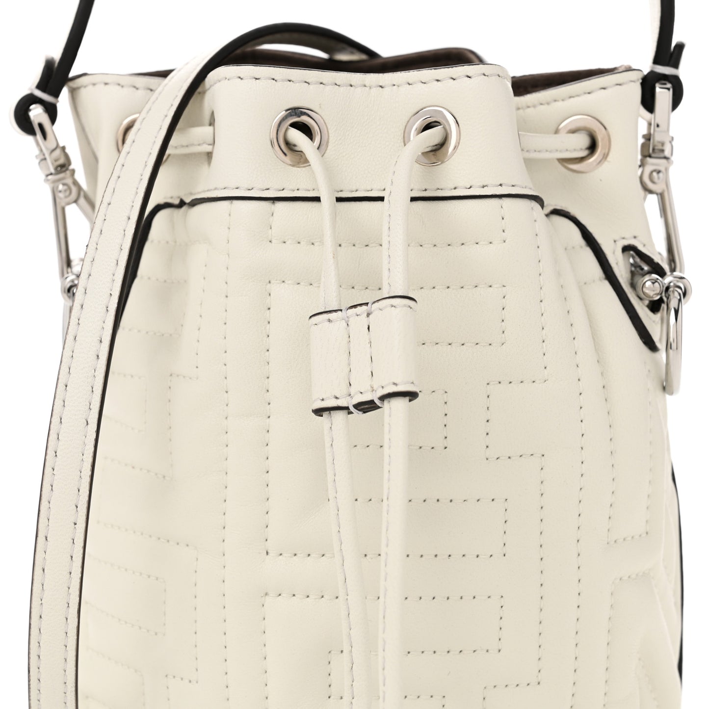 Vitello Liberty F Embossed Mini Mon Tresor Bucket Bag White
