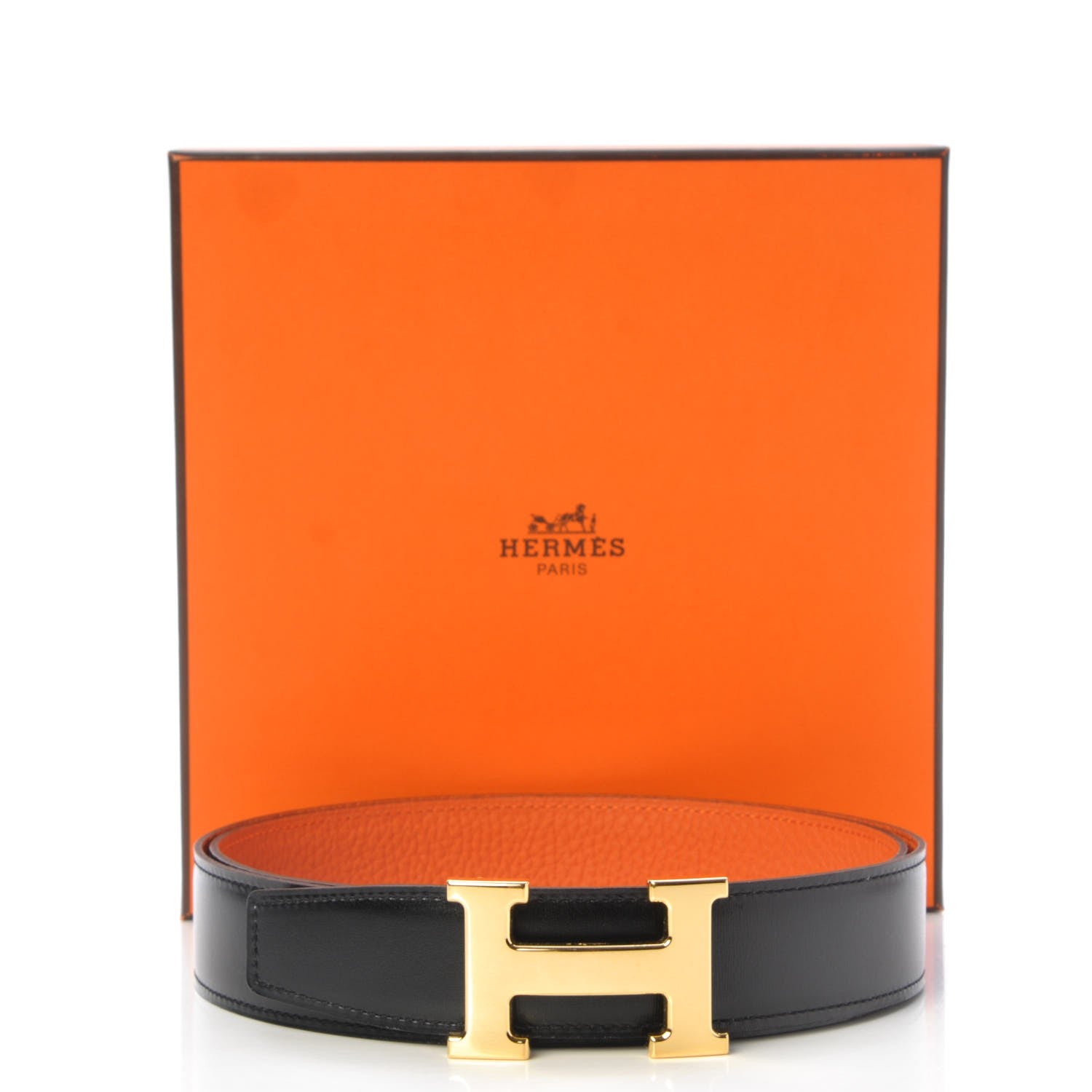 Hermes Box Togo 32mm H Belt 95 Black Orange 7 of 7