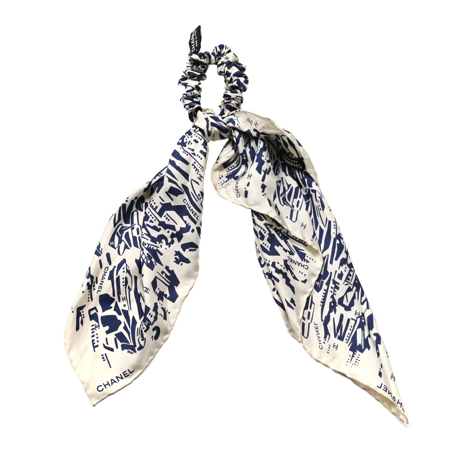 Silk Twill Hair Scarf Navy Blue White