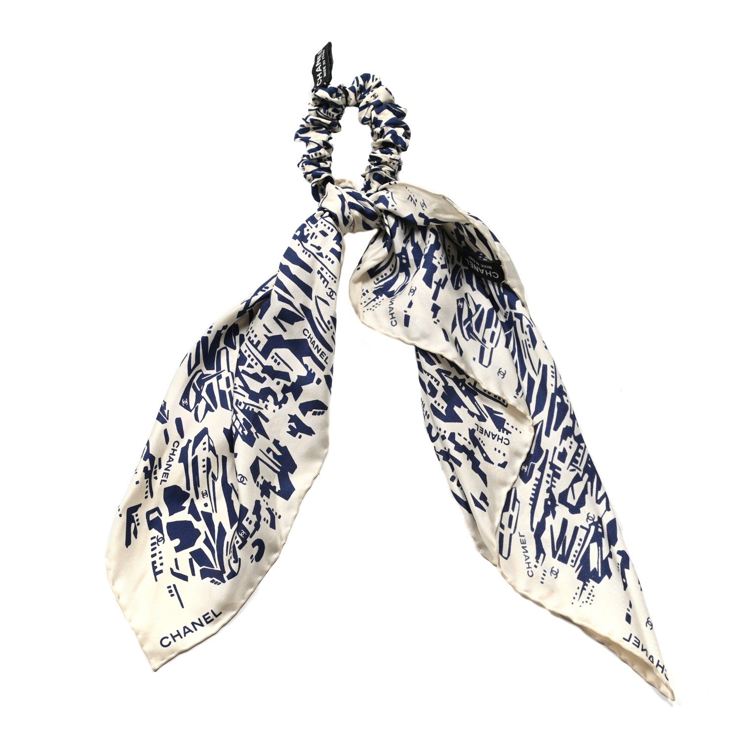 Chanel Silk Twill Hair Scarf Navy Blue White 2 of 5