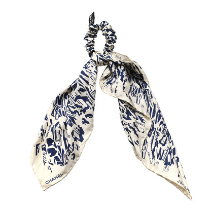 Chanel Silk Twill Hair Scarf Navy Blue White 2 of 5