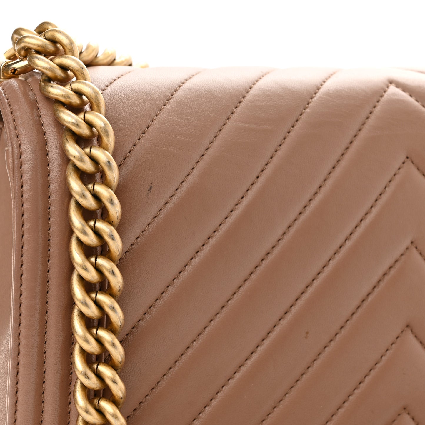 Calfskin Chevron Quilted New Medium Boy Flap Beige