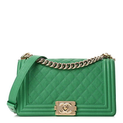 Chanel Caviar Quilted Medium Boy Flap Green 1 of 12