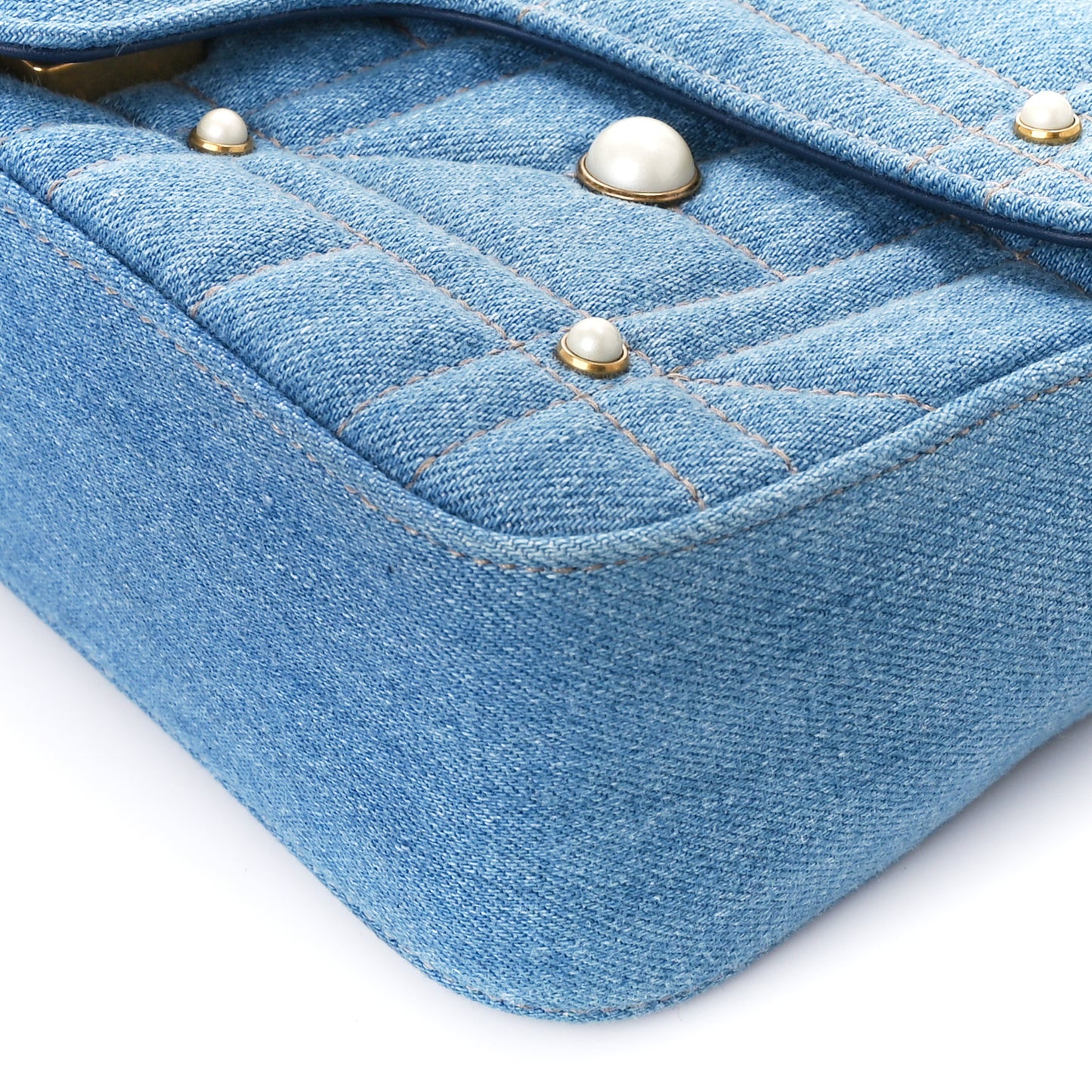 Denim Matelasse Studded Small Pearly GG Marmont Shoulder Blue