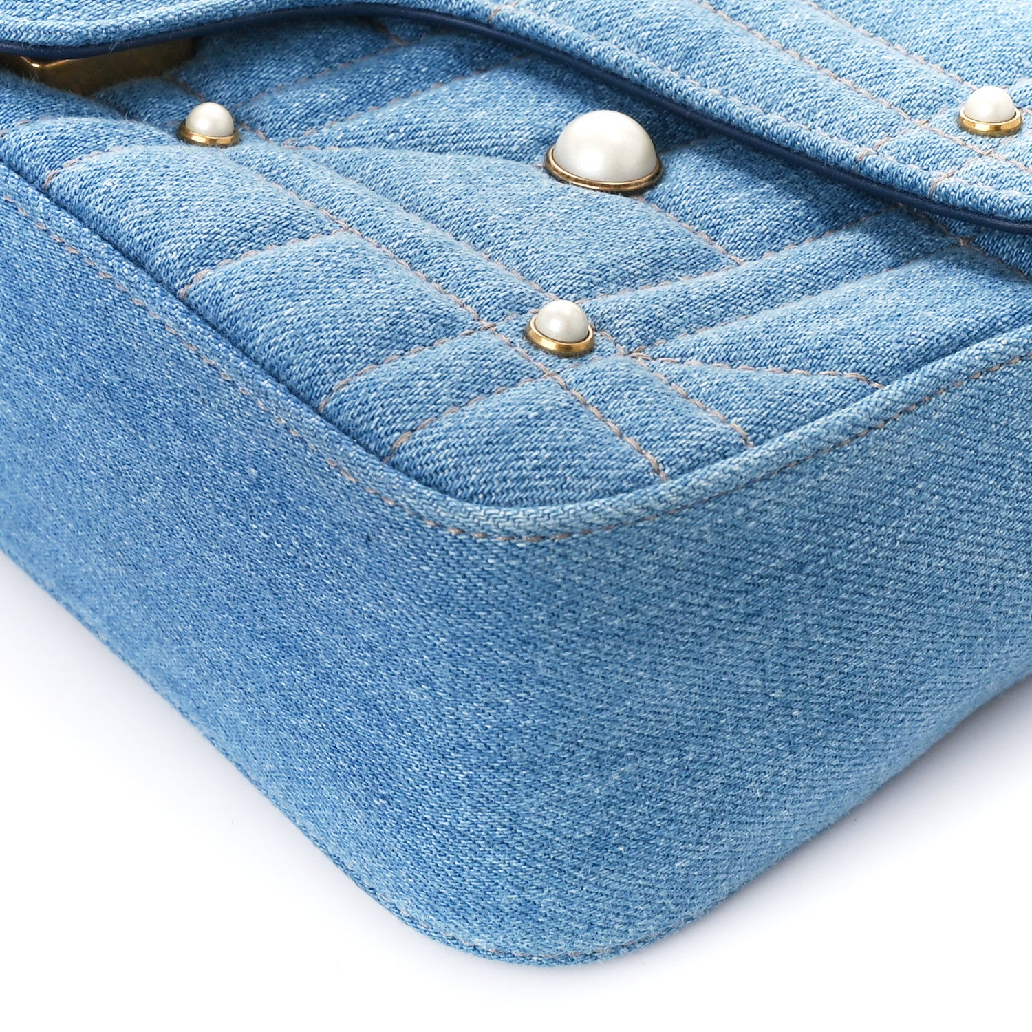 Gucci Denim Matelasse Studded Small Pearly GG Marmont Shoulder Blue 11 of 11