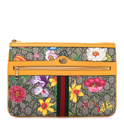 Gucci GG Supreme Monogram Flora Large Ophidia Pouch Clutch Beige Multicolor Crop 1 of 7