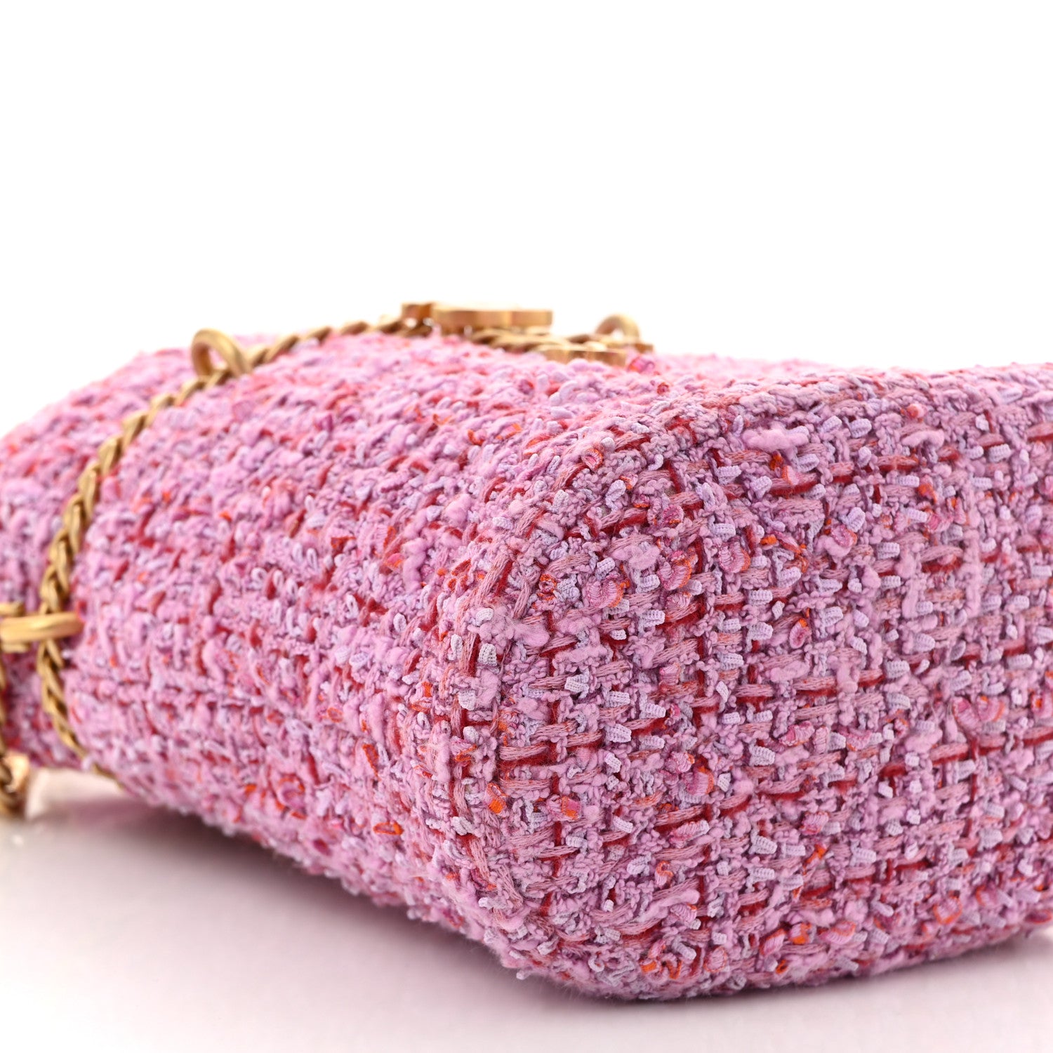 Chanel Tweed Enamel Quilted Pending CC Bucket Drawstring Bag Light Purple Pink Red 9 of 12