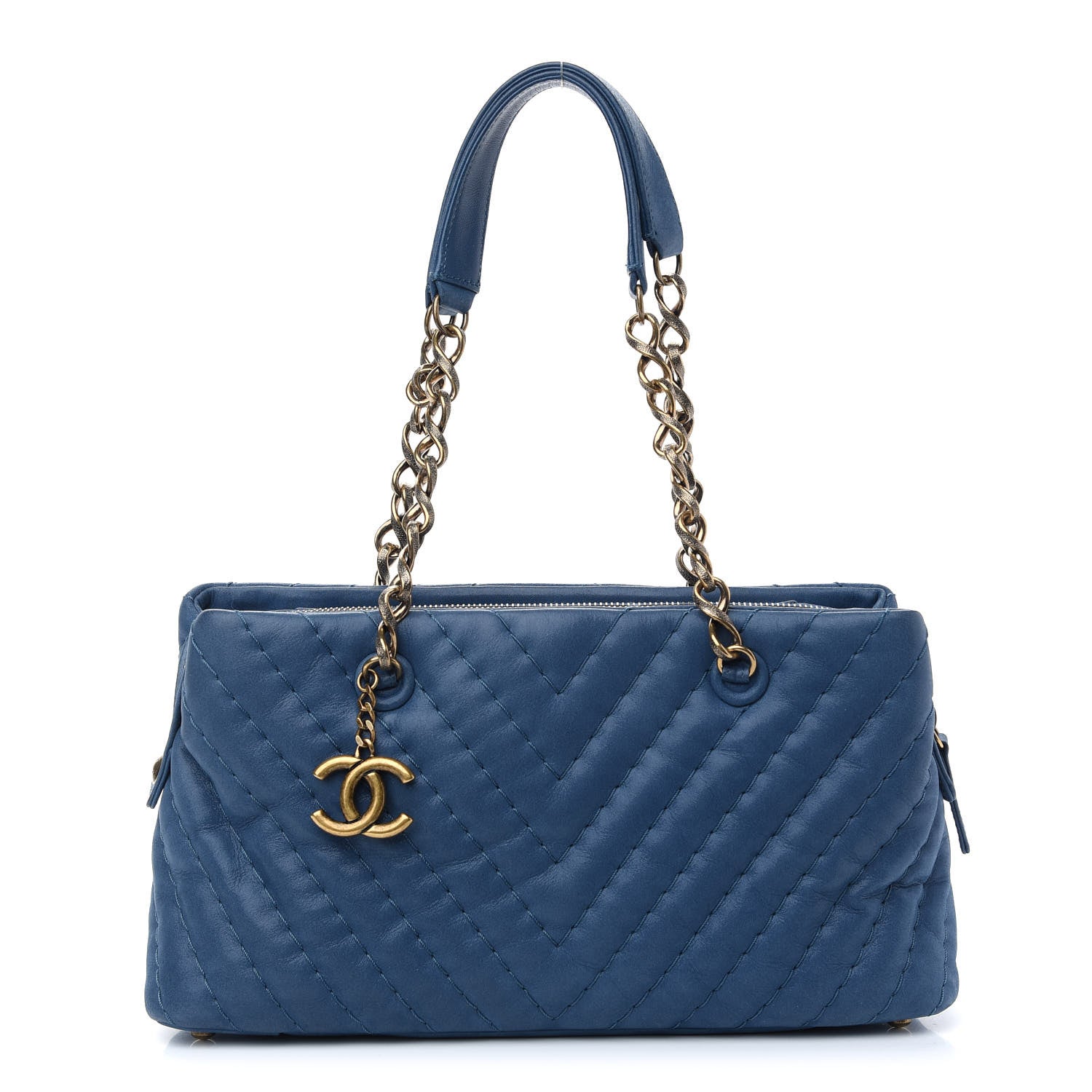 Chanel Iridescent Calfskin Chevron Quilted Surpique Tote Dark Blue 1 of 11