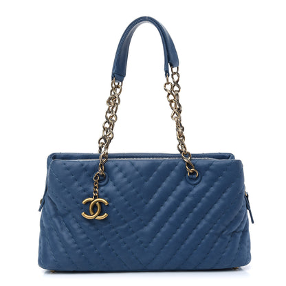 Chanel Iridescent Calfskin Chevron Quilted Surpique Tote Dark Blue 1 of 11