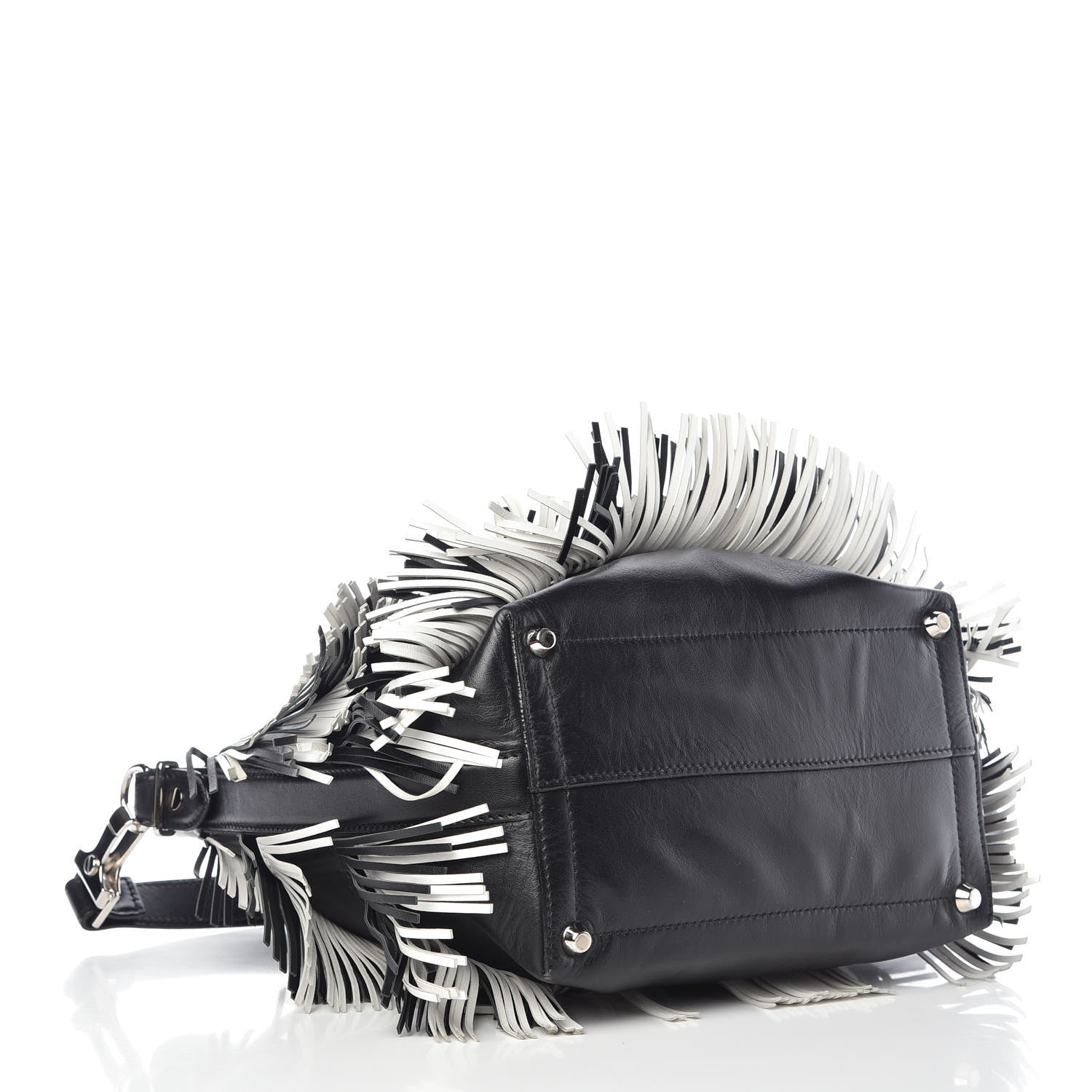 Proenza Schouler Calfskin Medium Fringe Bucket Bag Black White 4 of 7