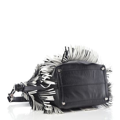 Proenza Schouler Calfskin Medium Fringe Bucket Bag Black White 4 of 7