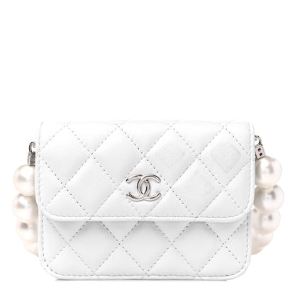 Chanel Calfskin Quilted Maxi Pearls Card Holder Flap With Chain White 1 of 13