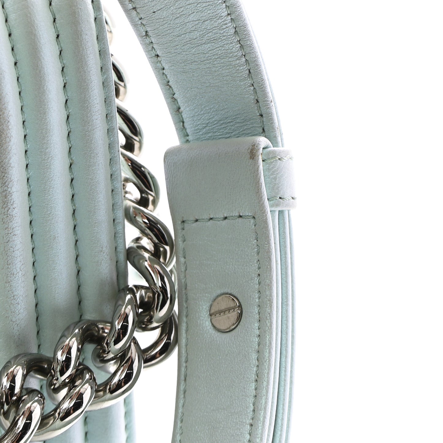 Iridescent Lambskin Chevron Quilted Medium Boy Flap Turquoise