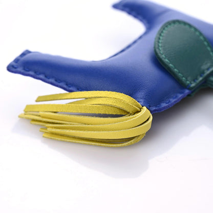 Hermes Milo Lambskin Grigri Rodeo Horse Bag Charm GM Bleu Electrique Malachite Lime 4 of 5