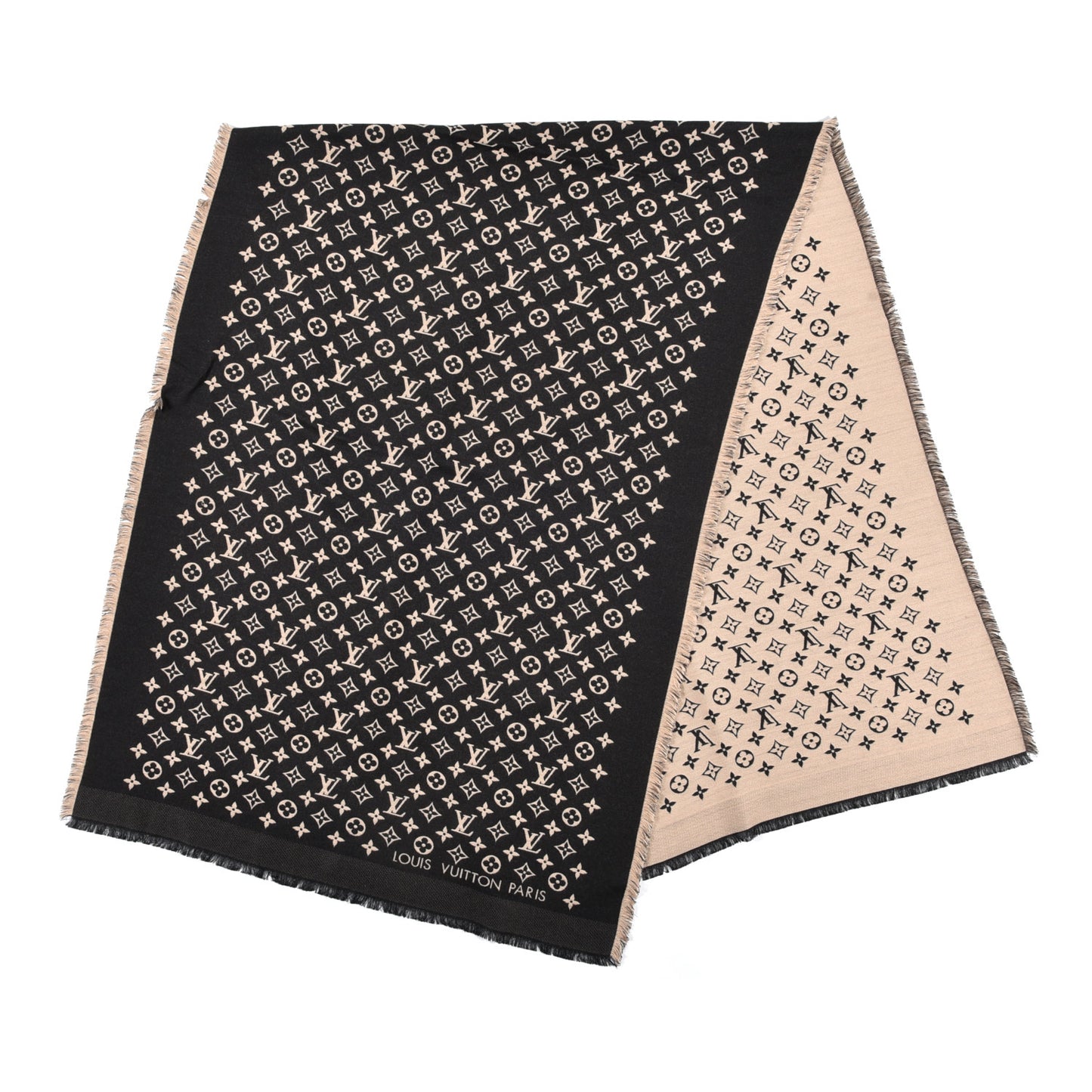 Wool Monogram Classic Scarf Black Beige