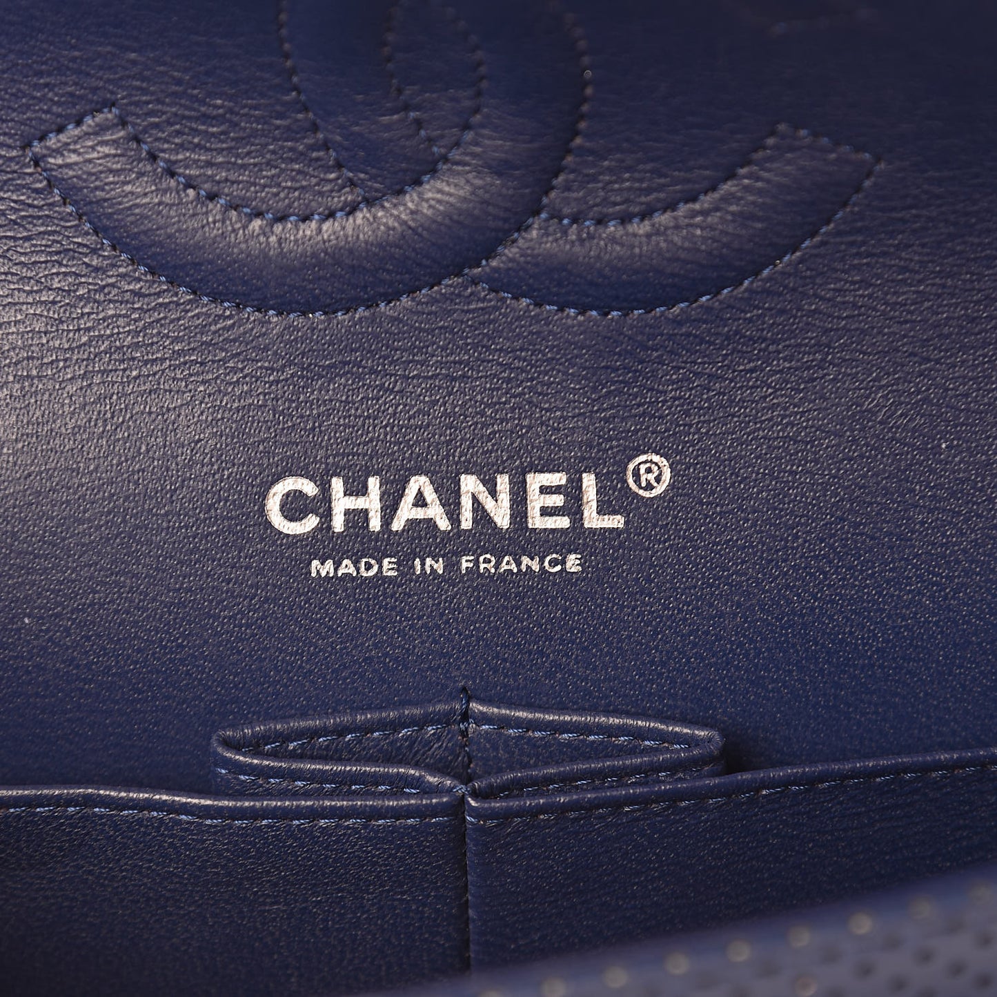 Lambskin Perforated Medium Double Flap Blue