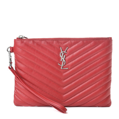 Saint Laurent Calfskin Matelasse Chevron Monogram A5 Wristlet Red 1 of 9