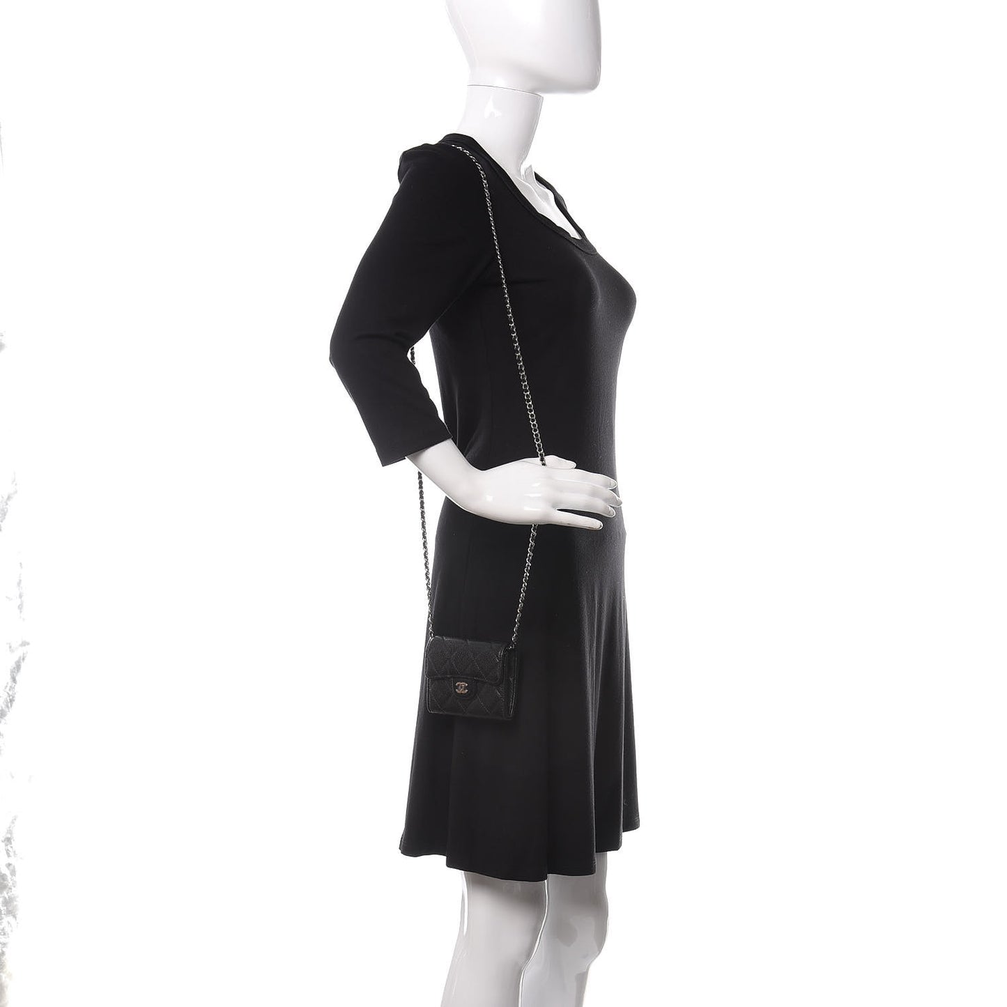 Caviar Quilted Flap Card Holder On Chain Black