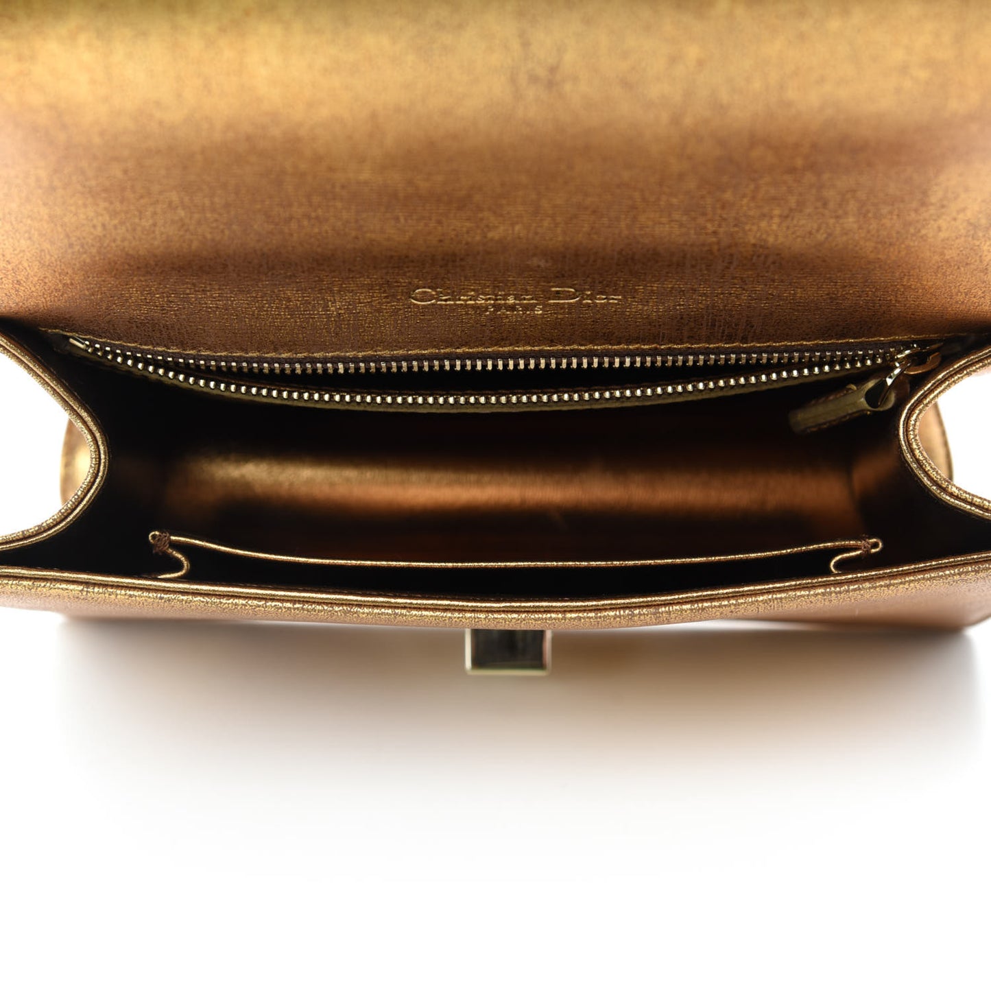 Metallic Brushed Calfskin Small Diorama Flap Bag Gold