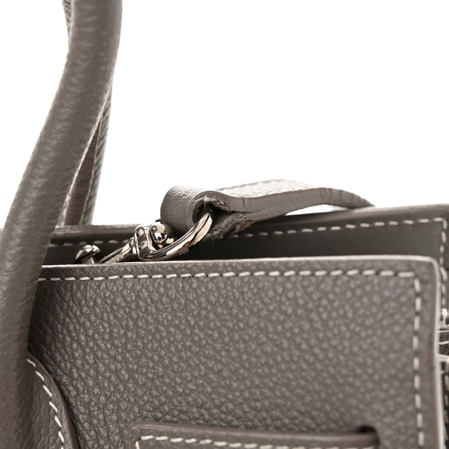 Grained Calfskin Topstich Baby Sac De Jour Grey