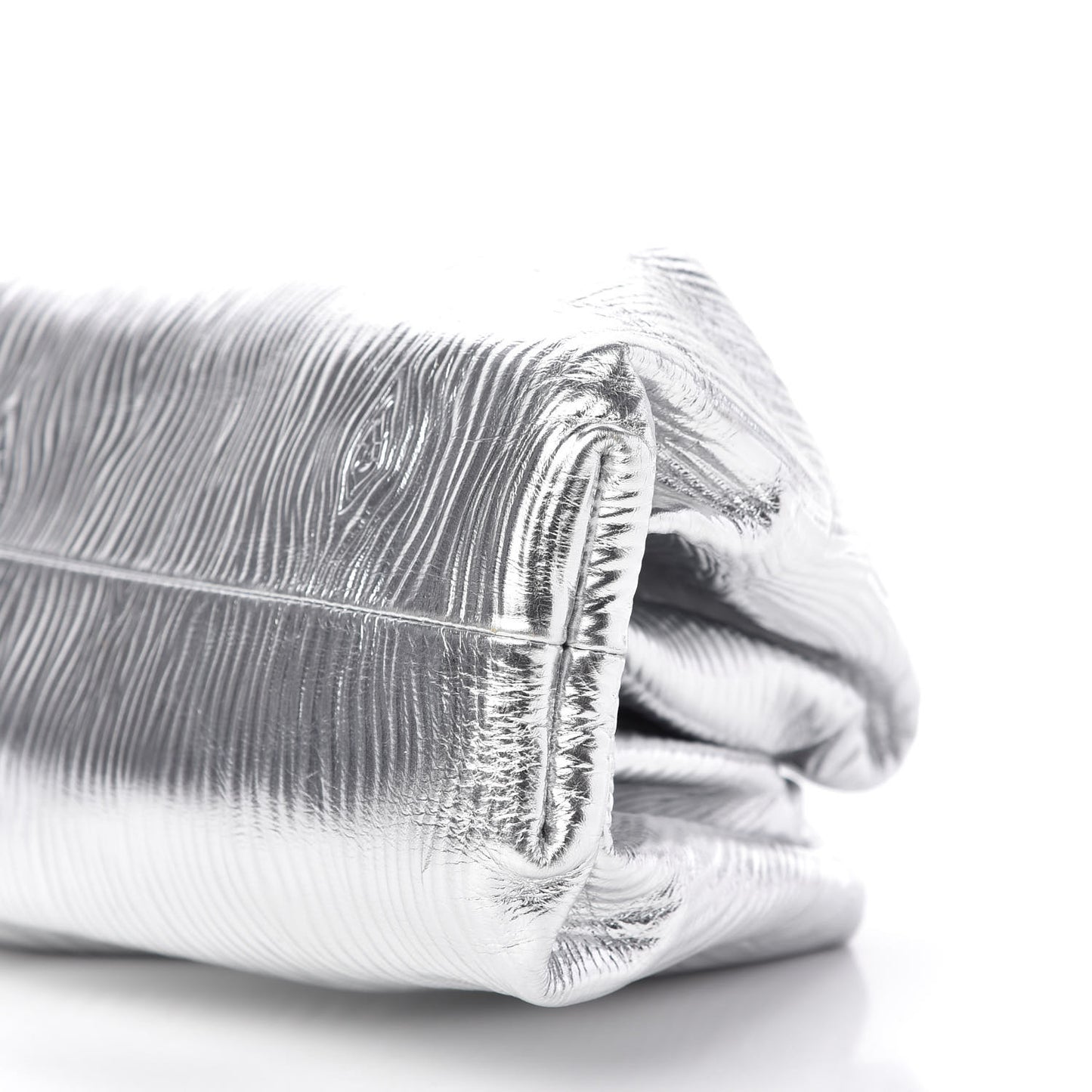 Metallic Bark Calfskin Embossed The Pouch Oversized Clutch Silver