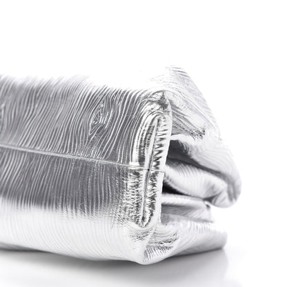 Bottega Veneta Metallic Bark Calfskin Embossed The Pouch Oversized Clutch Silver 7 of 8
