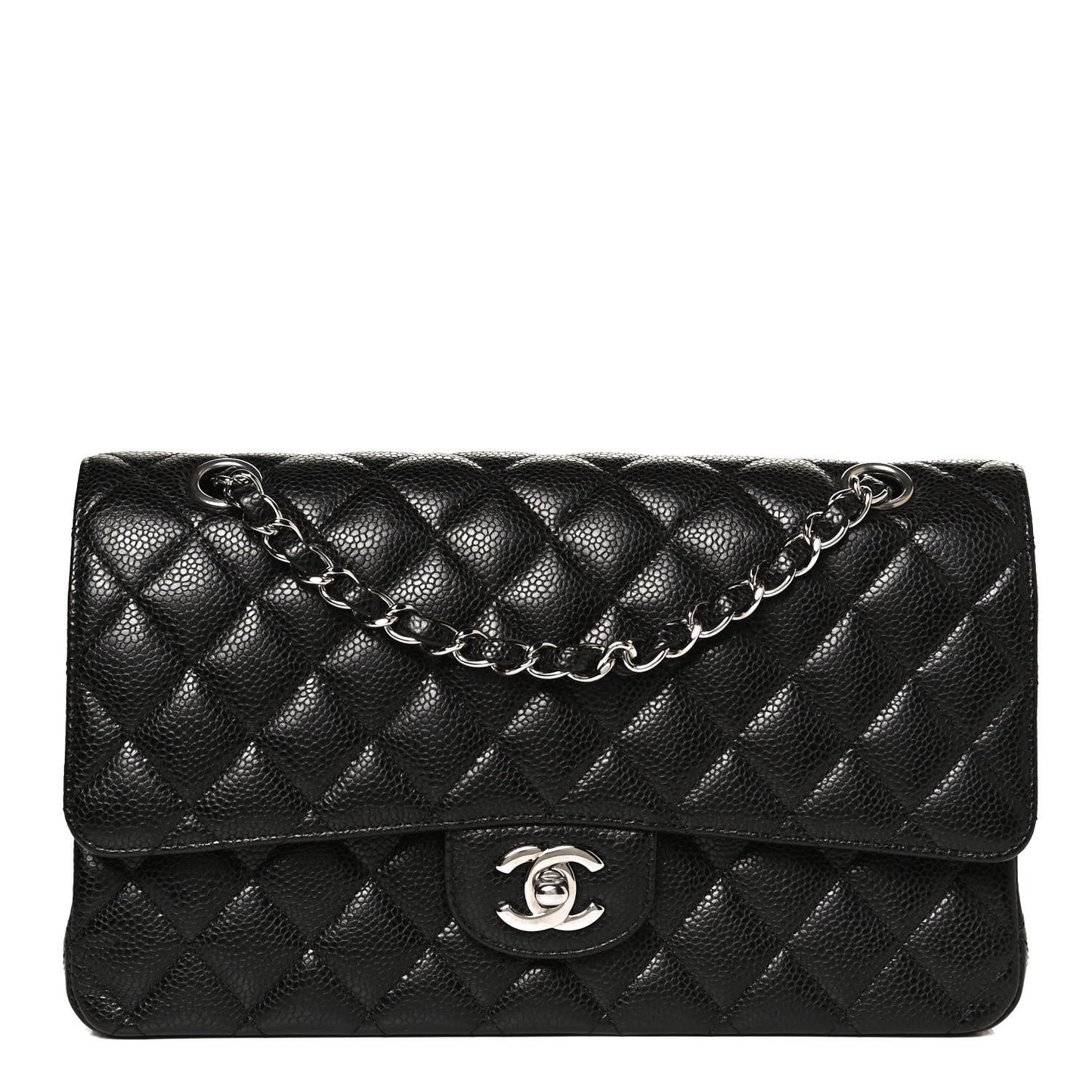 Caviar Quilted Medium Double Flap Black