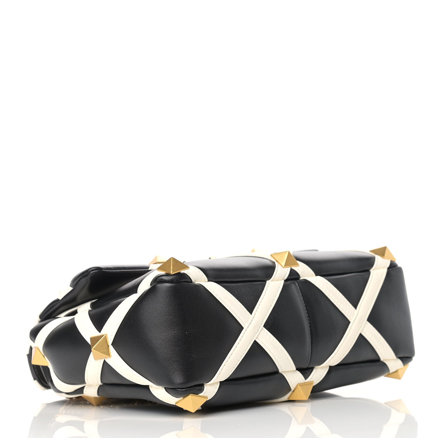 Valentino Garavani Nappa Large Roman Stud Shoulder Bag Black White 4 of 10