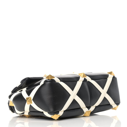 Valentino Garavani Nappa Large Roman Stud Shoulder Bag Black White 4 of 10