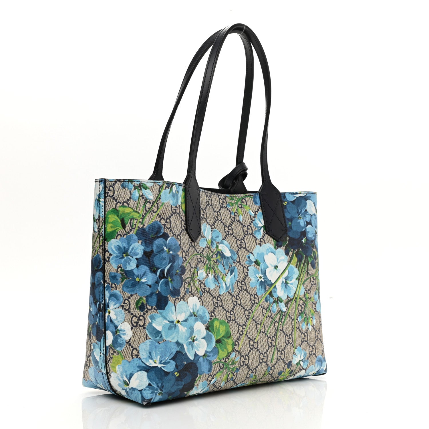 Gucci GG Supreme Monogram Blooms Small Reversible Tote Beige Blue Navy 4 of 15