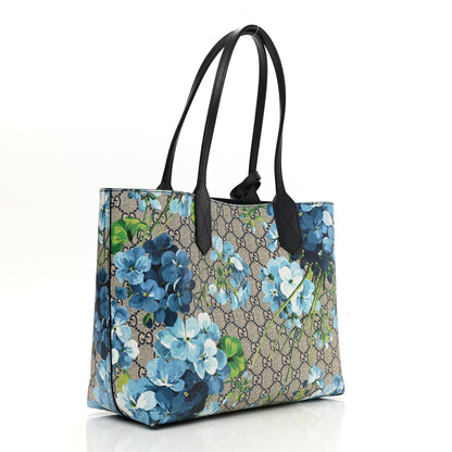Gucci GG Supreme Monogram Blooms Small Reversible Tote Beige Blue Navy 4 of 15