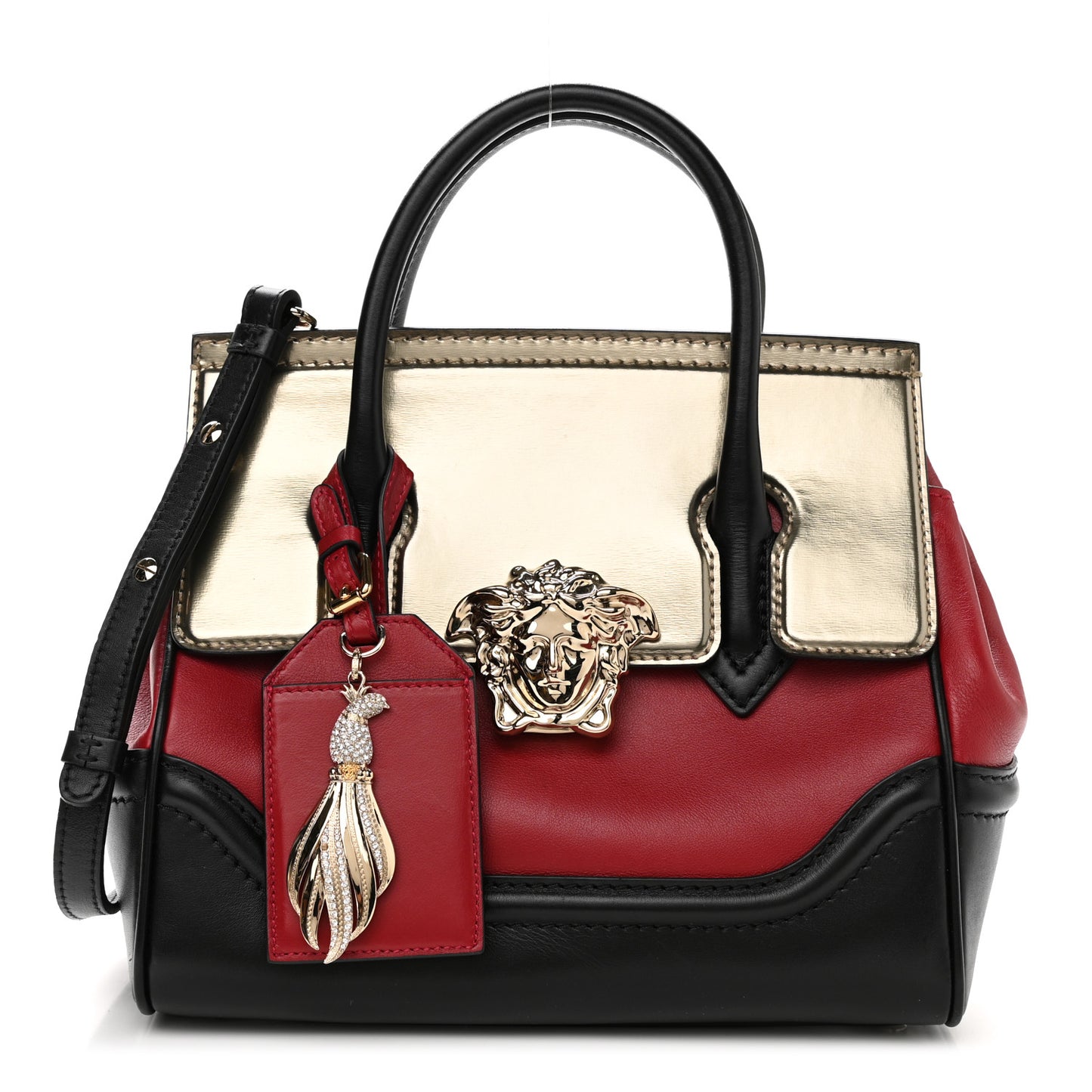 Metallic Grained Calfskin Palazzo Empire Bag Gold Red Black