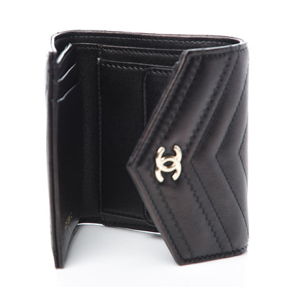 Chanel Calfskin Chevron Quilted Compact Flap Wallet Black 5 of 8