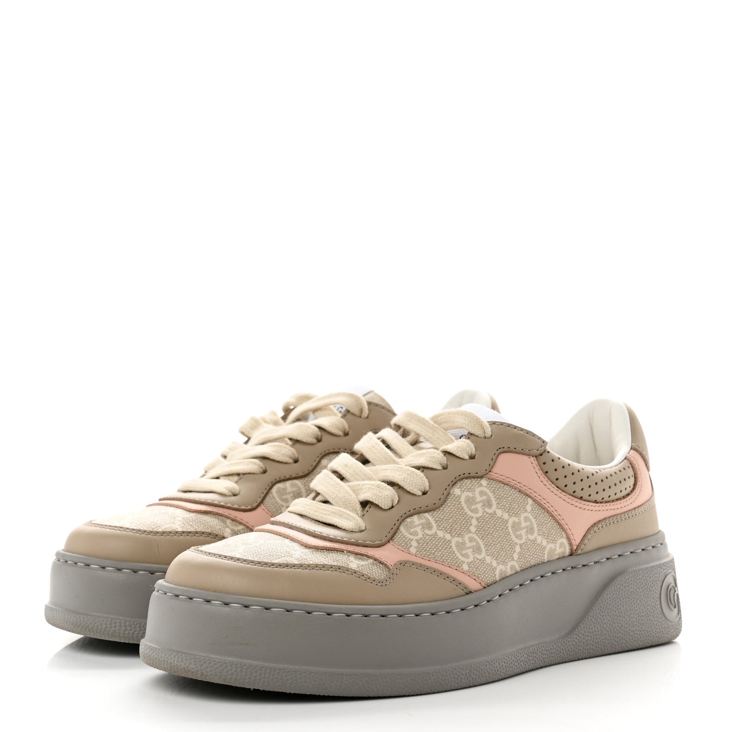 Calfskin GG Supreme Monogram Perforated Womens Platform 55mm Sneakers 36.5 Apricot Pink Beige Grey