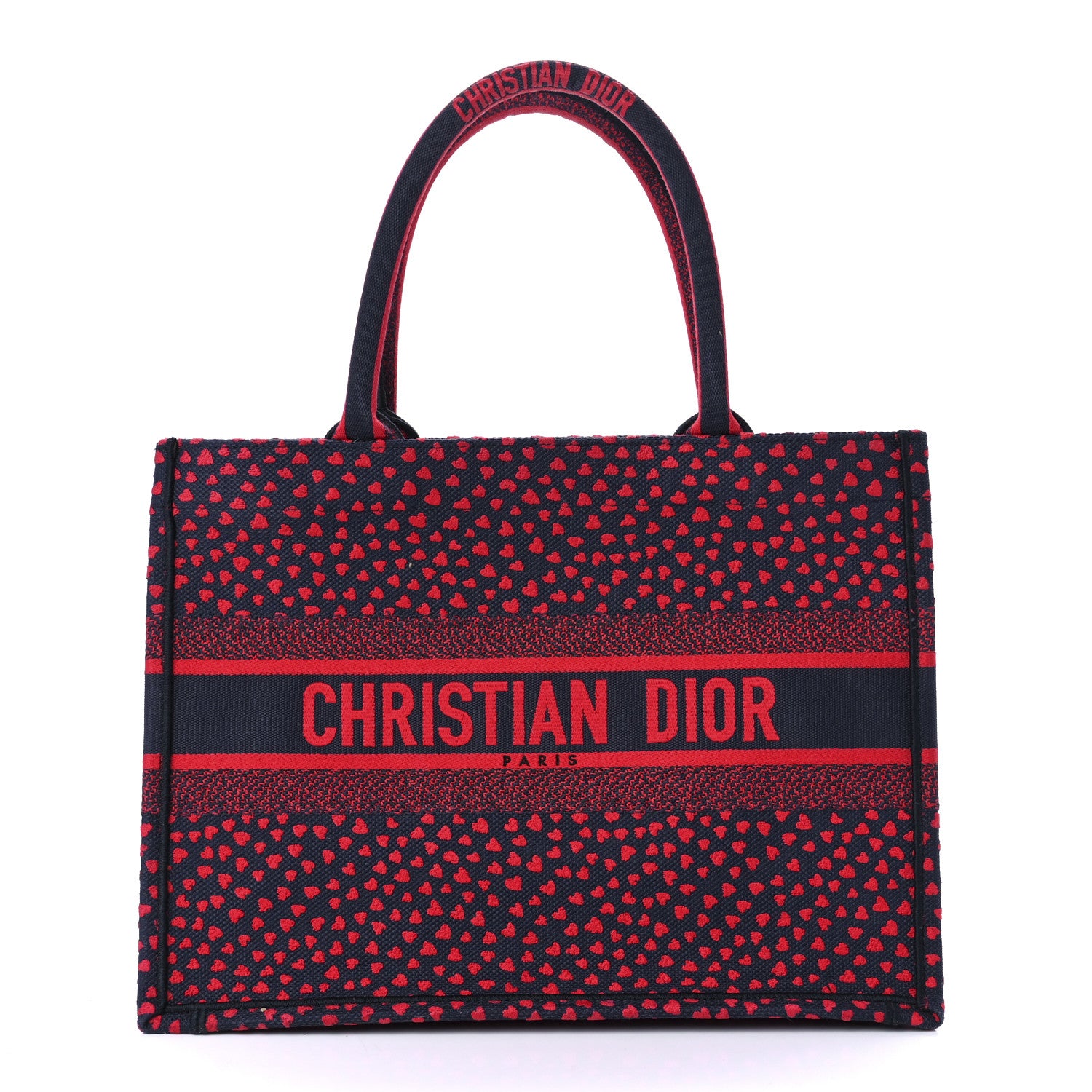 Christian Dior Canvas Embroidered Pop Heart I Love Paris Medium Book Tote Red Multicolor 1 of 12