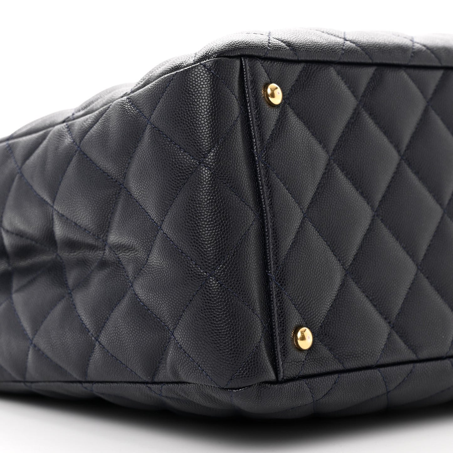 Caviar Quilted Small Shopping Tote Navy Blue