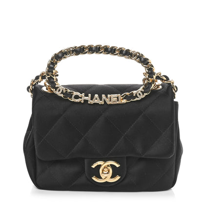 Chanel Satin Quilted Mini Logo Flap With Handle Black 1 of 11