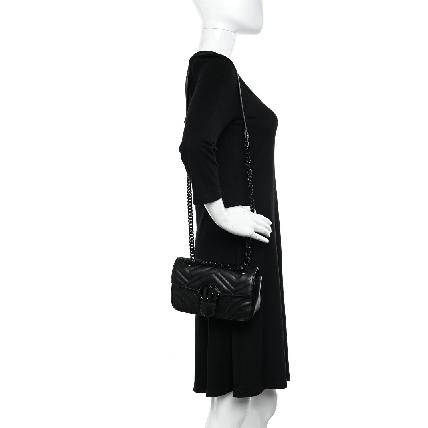 Gucci Calfskin Matelasse Monochrome Mini GG Marmont Shoulder Bag Black 2 of 10
