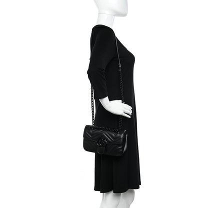 Gucci Calfskin Matelasse Monochrome Mini GG Marmont Shoulder Bag Black 2 of 10