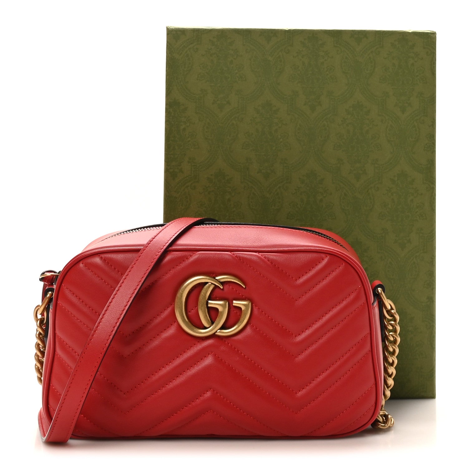 Gucci Calfskin Matelasse Small GG Marmont Chain Shoulder Bag Hibiscus Red 11 of 11