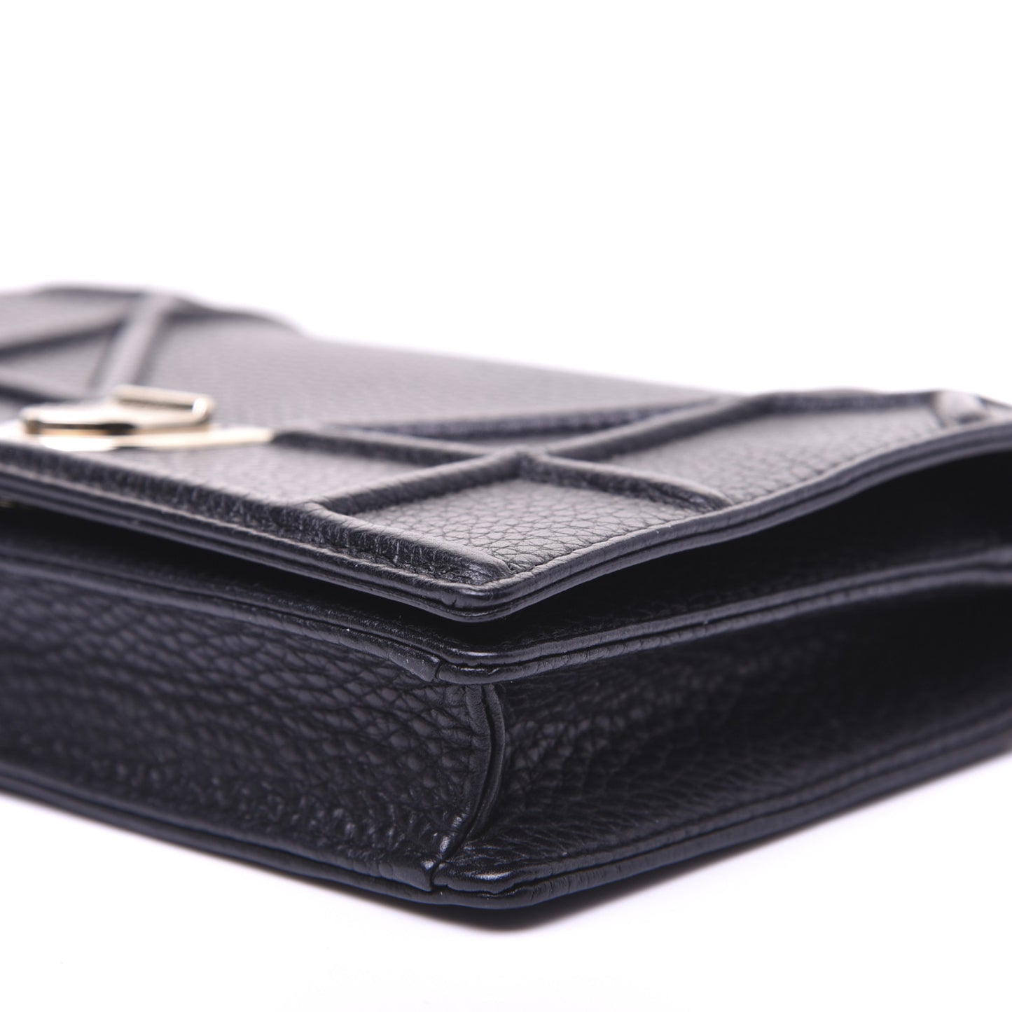 Grained Calfskin Diorama Wallet on Chain Pouch Black