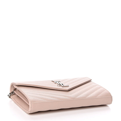 Saint Laurent Grain De Poudre Matelasse Chevron Monogram Chain Wallet Marble Pink 4 of 10